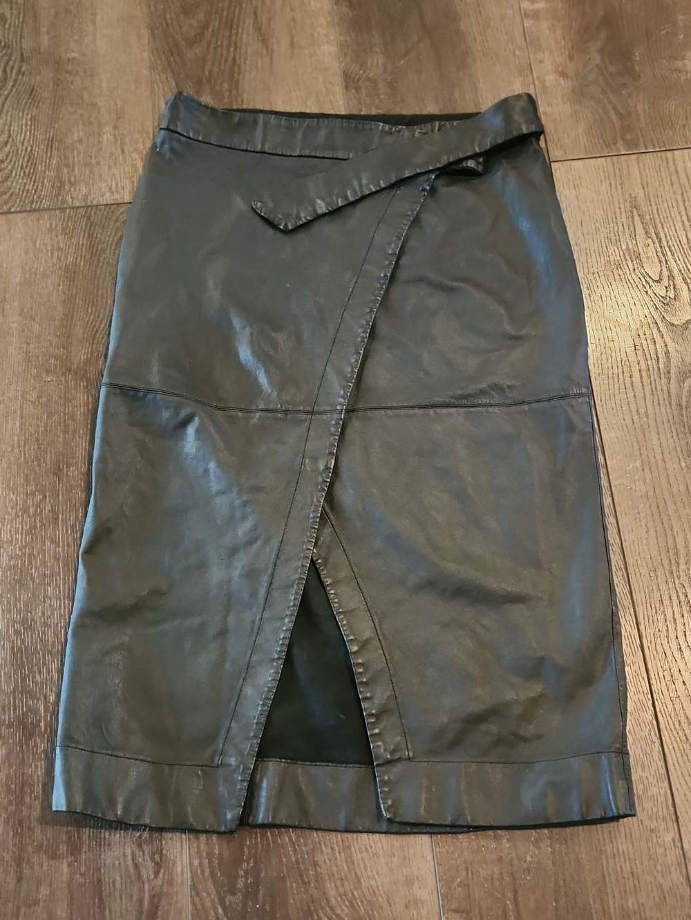 Ted Baker Black Leather Midi Skirt with Wrap Front